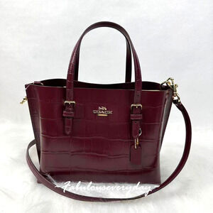 Coach Mollie Tote Bag 25 Crossbody In Crocodile-embossed Leather/Dark Wine CW017